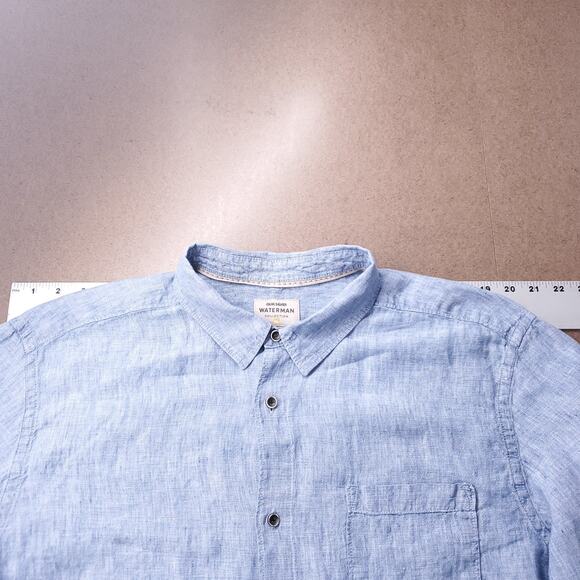 Quiksilver Waterman Button Up Shirt Mens L Blue Long Sleeve Linen Casual Preppy - Picture 3 of 12